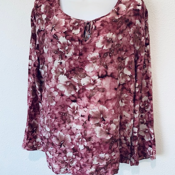 Spiegel Floral silk pink blouse sequins M - Picture 7 of 7